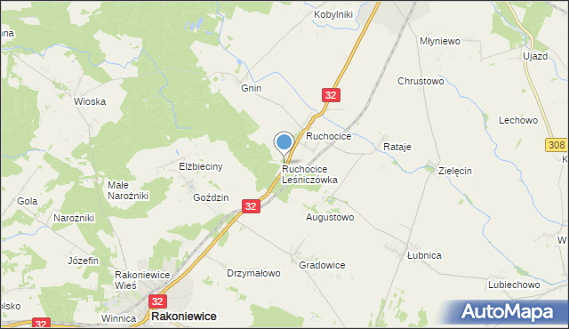 mapa Ruchocice Leśniczówka, Ruchocice Leśniczówka na mapie Targeo